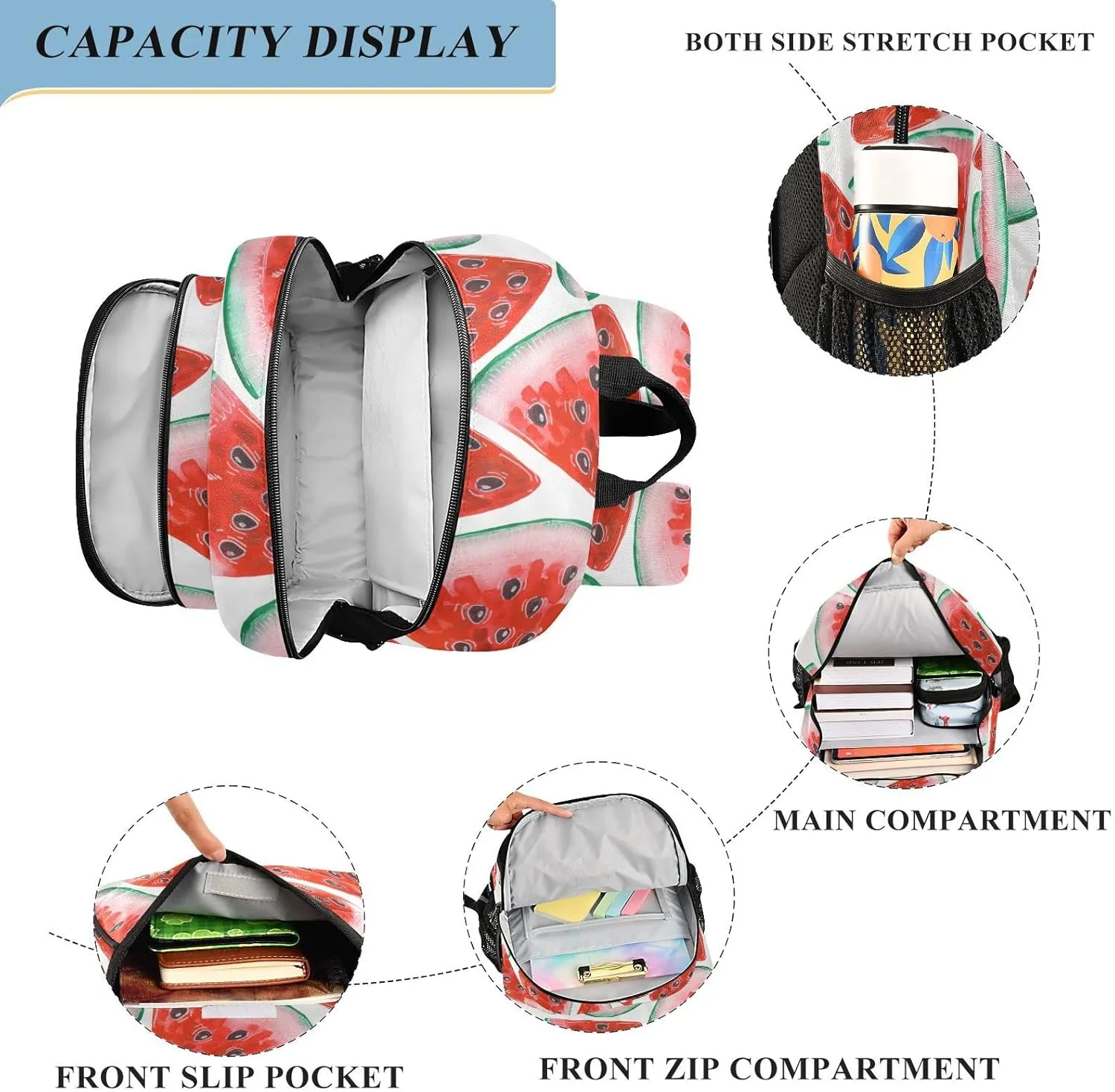 ALAZA Red Tasty Watermelons Slices Casual Daypacks Bookbag Bag