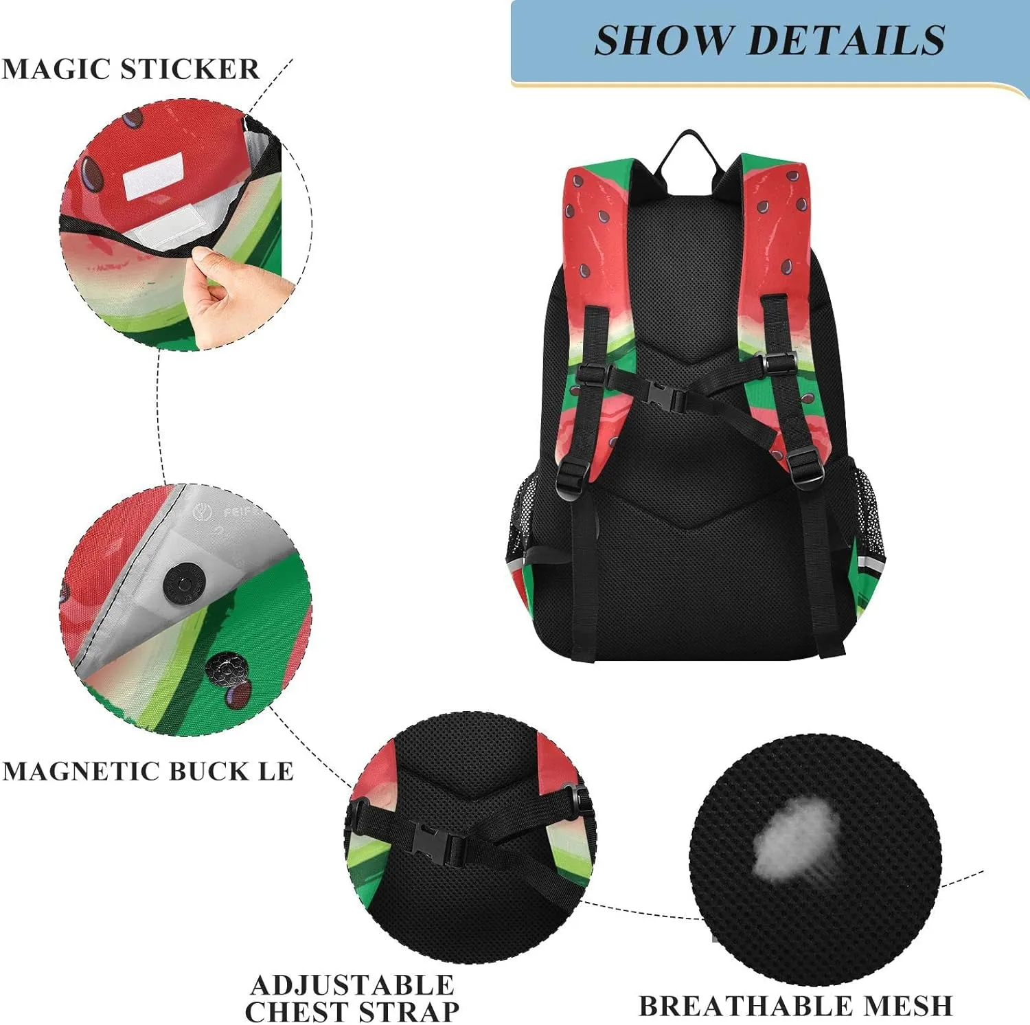 ALAZA Red Watermelon Slices with Seeds Casual Backpack Bag Travel Knapsack Bags