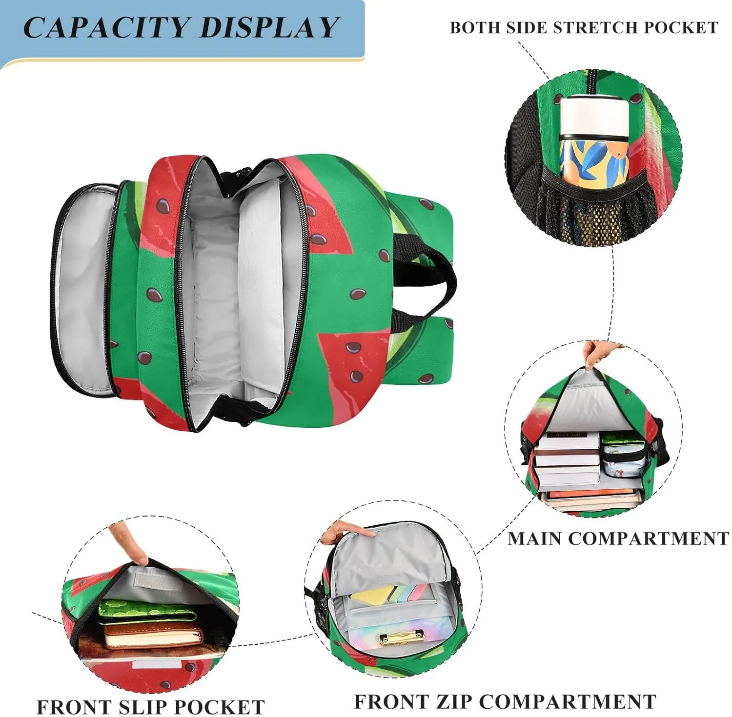 ALAZA Red Watermelon Slices with Seeds Casual Backpack Bag Travel Knapsack Bags