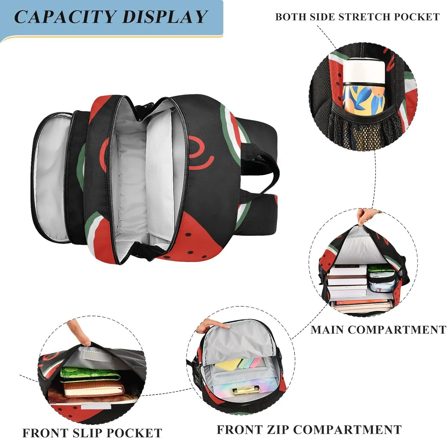 ALAZA Watermelon Slices and Doodles Casual Daypacks Bookbag Bag