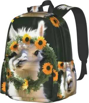 Alpaca wearing a garland Backpack Travel Casual Daypack for Men Women Laptop Backpack Lightweight Double Shoulder Bag for Work Hiking