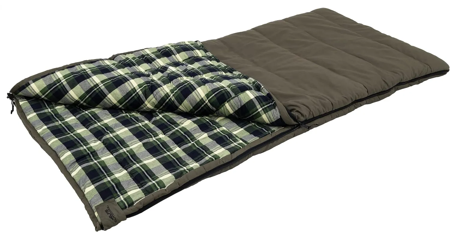 ALPS OutdoorZ Redwood -25° Sleeping Bag, Plaid Flannel Lined, Cotton Canvas