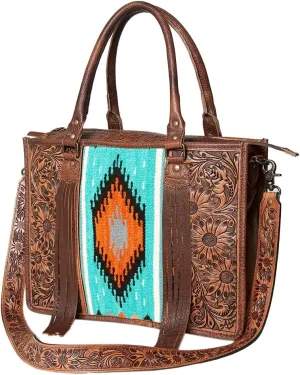 American Darling Briefcase Hand Tooled Saddle Blanket Genuine Leather women bag western handbag purse, Black