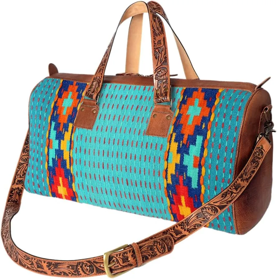 American Darling Duffel Saddle Blanket Genuine Leather Western Women Bag | Handbag | Leather Duffle Bag | Weekend Bag | Travel Duffel Bags | Duffel Bag for Women |