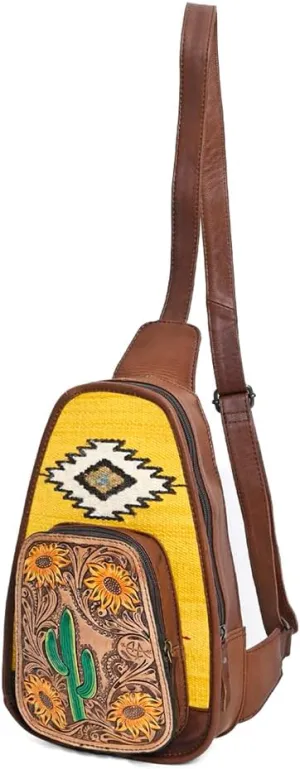 American Darling Sling Hand Tooled Saddle Blanket Genuine Leather Women Bag Western Handbag Purse