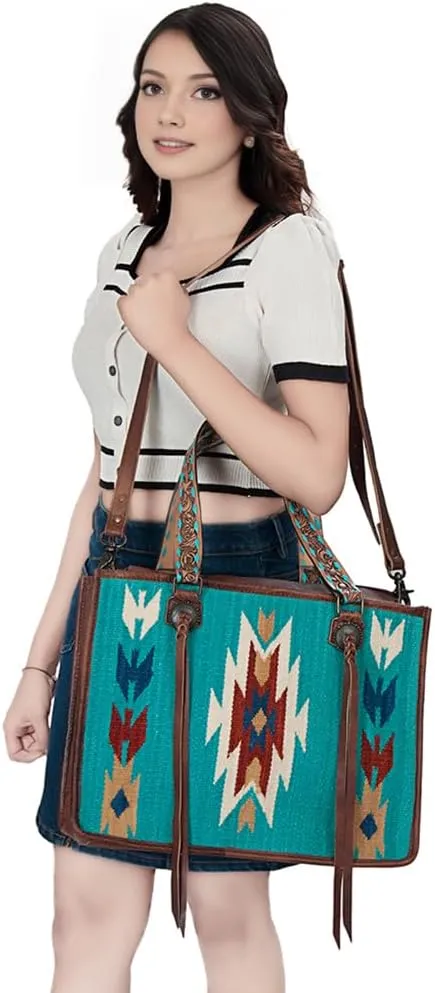American Darling Tote Saddle Blanket Genuine Leather Women Bag Western Handbag Purse