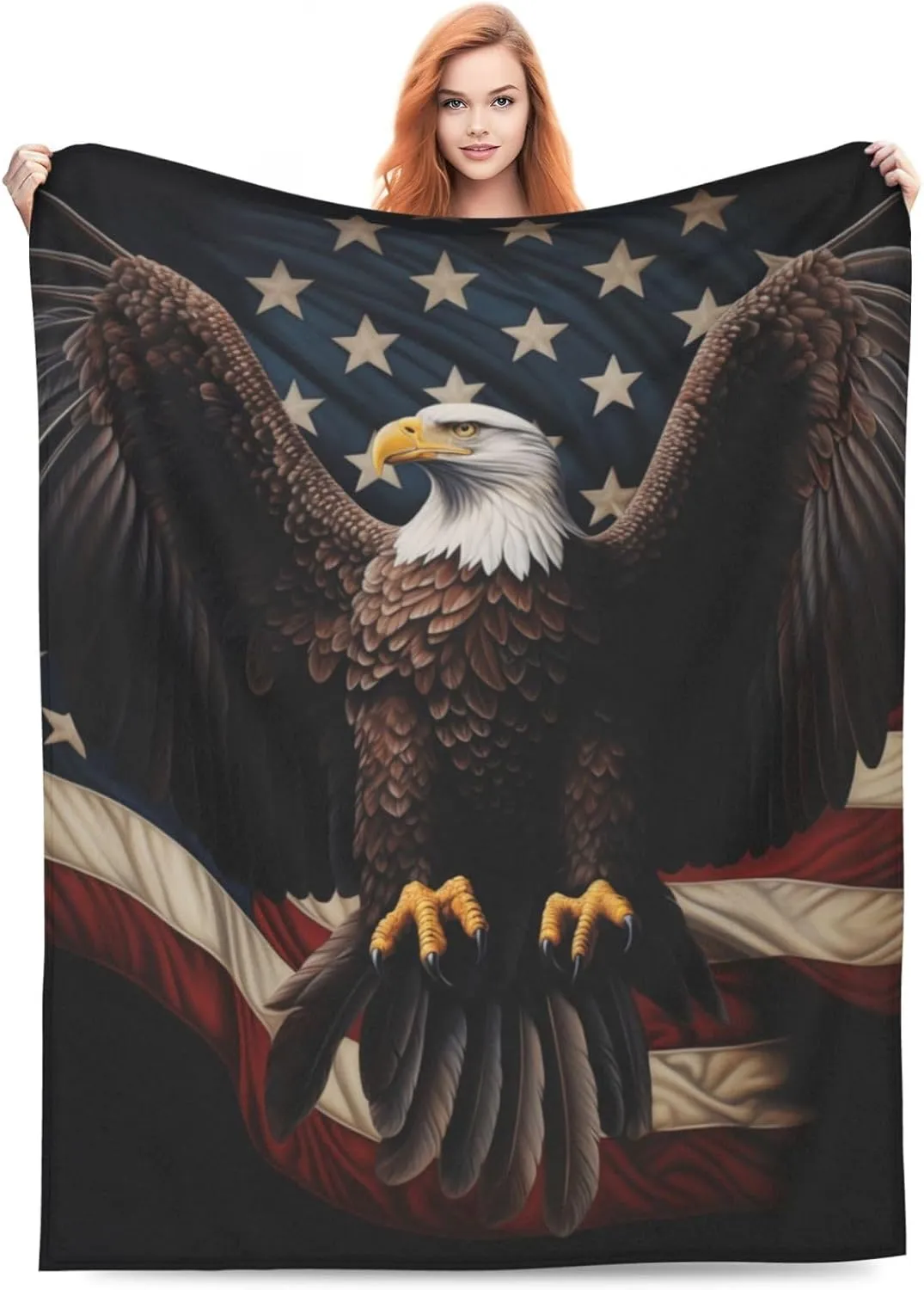 American Eagle Flag Blanket Gfits for Women Men Kids Bald Eagle Flannel Throw Blankets Soft Fuzzy Lightweight for Home Decor Couch Bed Sofa 80x60 Inches