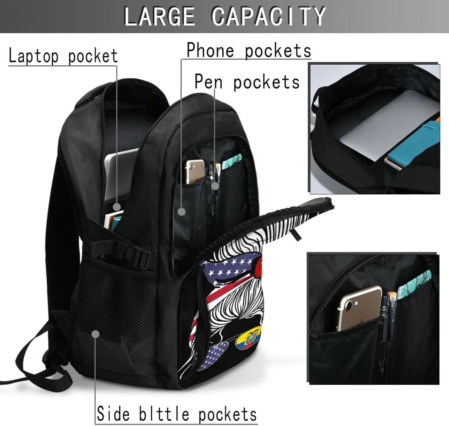 American Ecuadorian Flag Women Women Ecuador Grown Travel Backpacks Casual Backpack Large Capacity Laptop Rucksack Luggage Daypacks with USB Charging Port Multi-Pockets Bags for Hiking