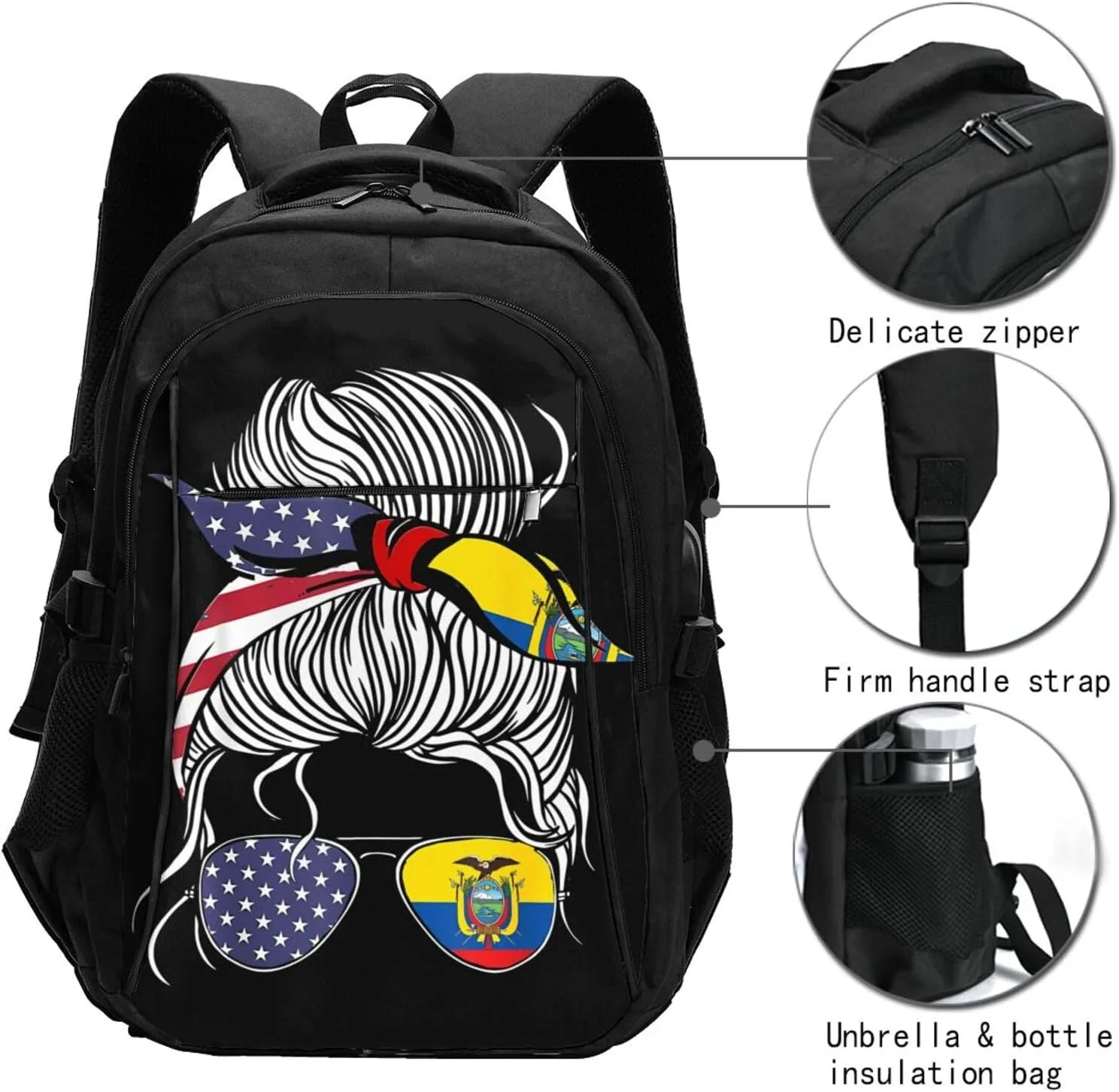 American Ecuadorian Flag Women Women Ecuador Grown Travel Backpacks Casual Backpack Large Capacity Laptop Rucksack Luggage Daypacks with USB Charging Port Multi-Pockets Bags for Hiking