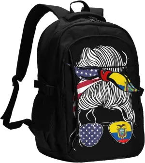 American Ecuadorian Flag Women Women Ecuador Grown Travel Backpacks Casual Backpack Large Capacity Laptop Rucksack Luggage Daypacks with USB Charging Port Multi-Pockets Bags for Hiking