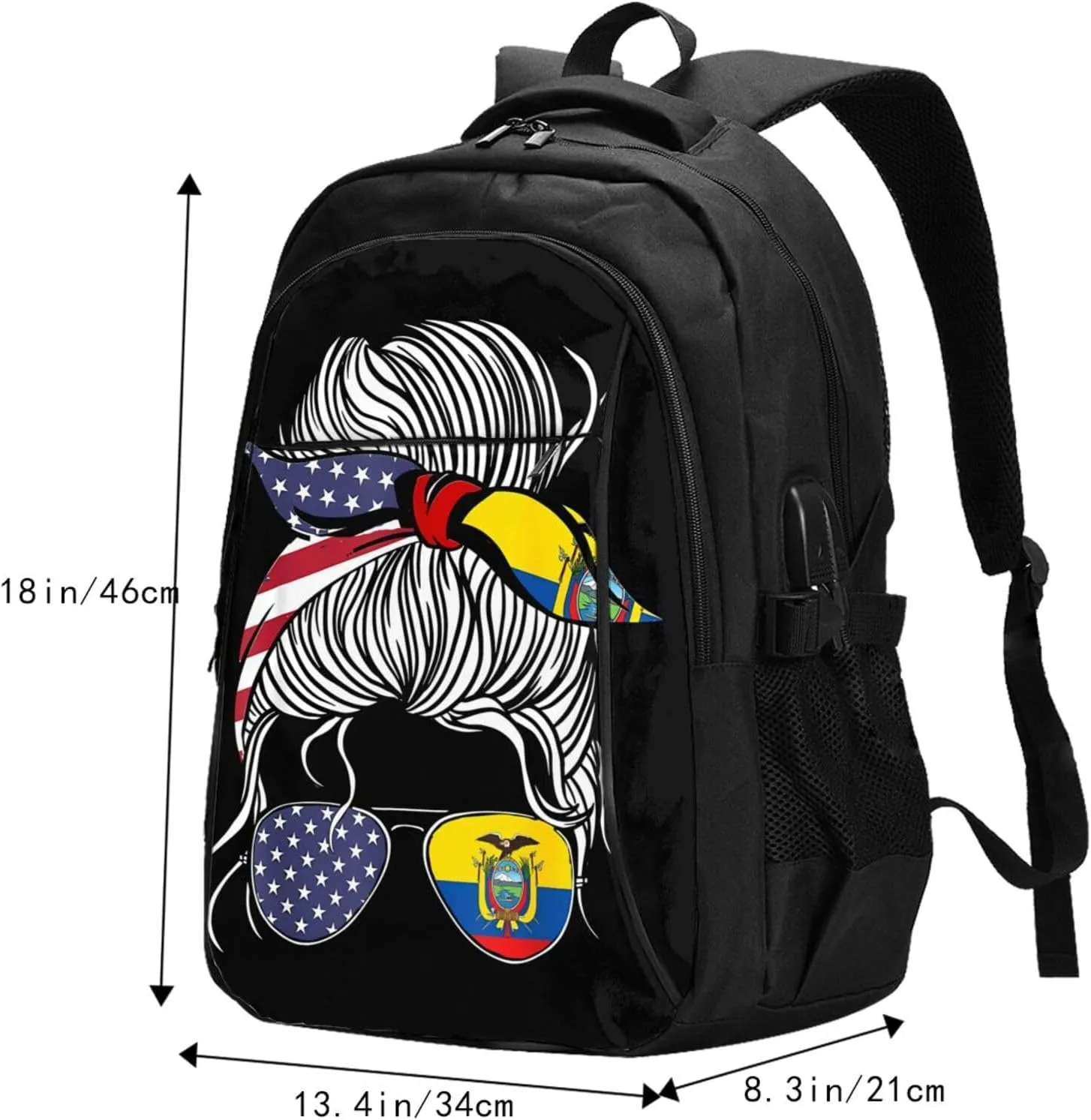 American Ecuadorian Flag Women Women Ecuador Grown Travel Backpacks Casual Backpack Large Capacity Laptop Rucksack Luggage Daypacks with USB Charging Port Multi-Pockets Bags for Hiking