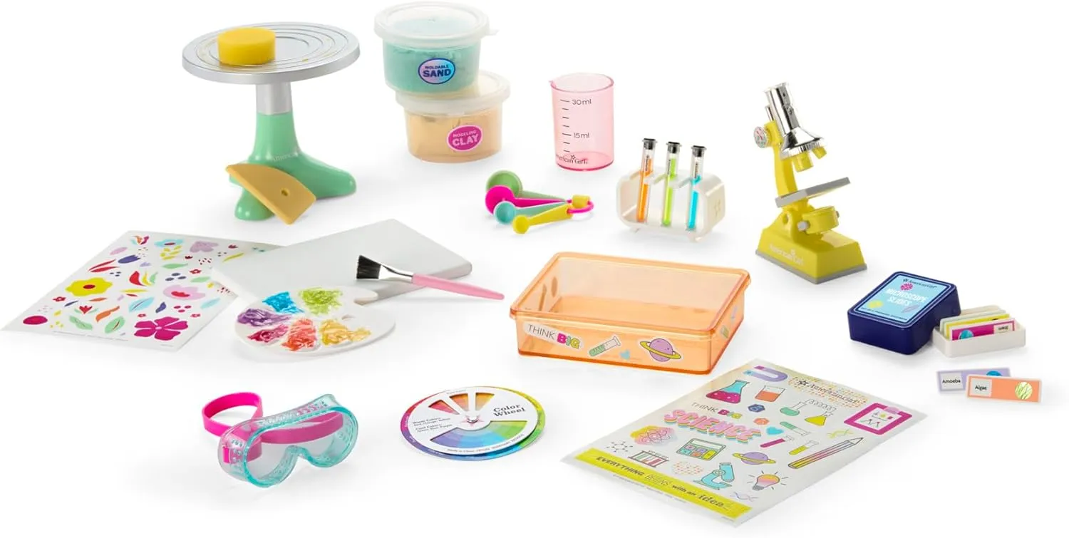 American Girl Truly Me 18-inch Doll Love to Explore Art & Science Playset with Pottery Wheel and Microscope, For Ages 6 