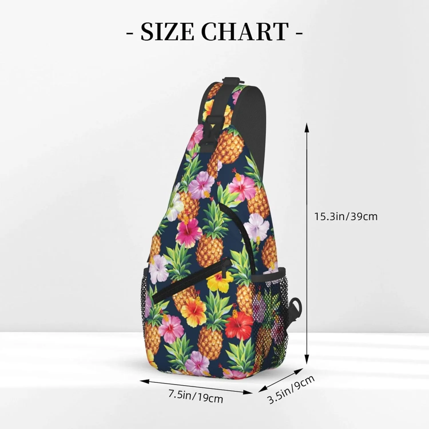 AMRANDOM Crossbody Sling Bag for Men Women with Adjustable Shoulder Strap Chest Bag Hawaiian pineapples hibiscus flowers Travel Hiking Daypacks