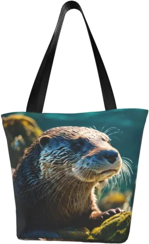 Animal Cute Brown Otters Print Multifunctional Tote Daypacks for Women Work Travel Shopping Handbags Shoulder Bag