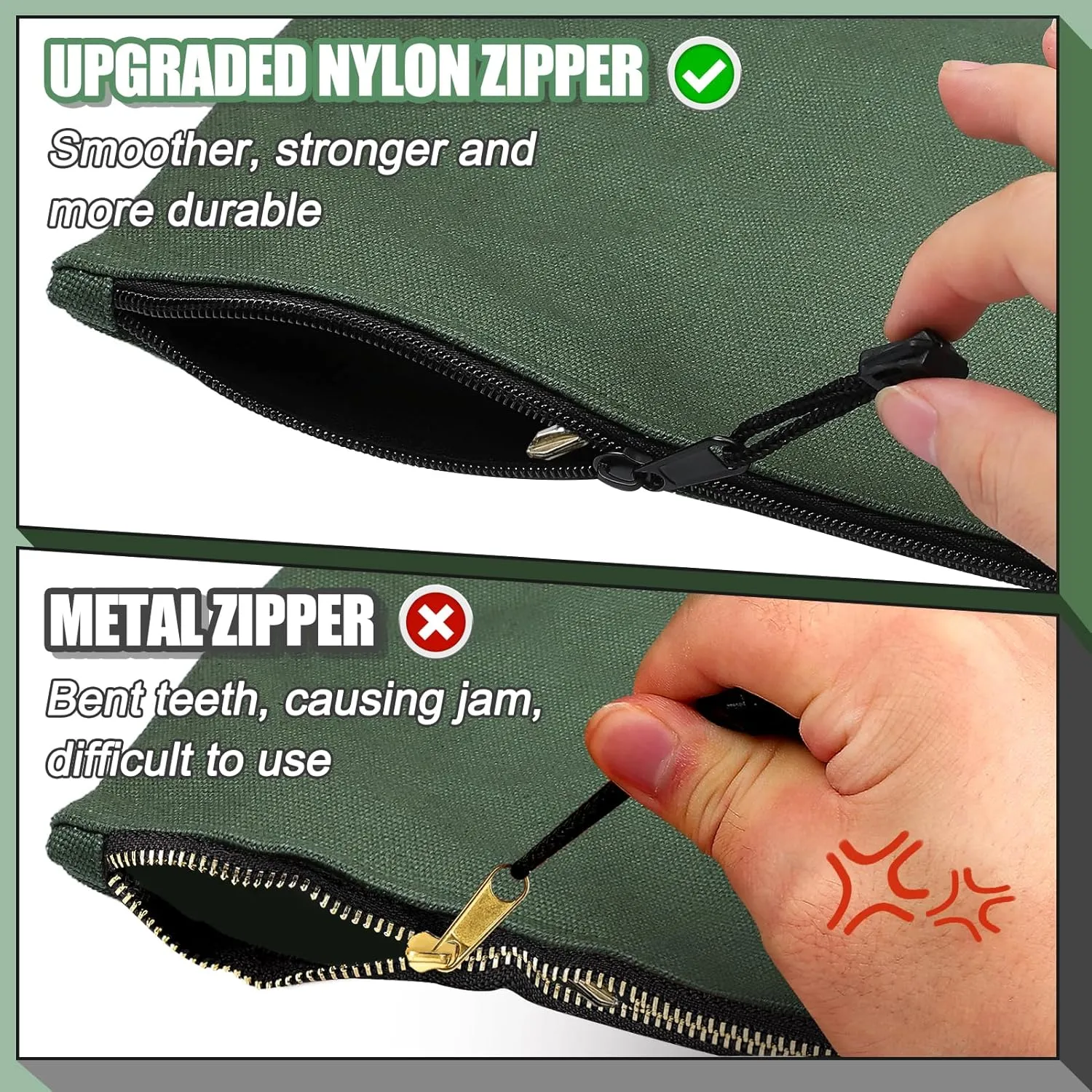 ANPHSIN 4 Pack Canvas Tool Bags Pouches - 11.2''x 7'' Heavy Duty Zipper Pouch Set, Multipurpose Small Tools Storage Organizer with Dependable Zipper