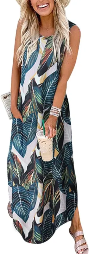 ANRABESS Women Casual Loose Sundress Sleeveless Split Maxi Long Beach Shirt Dress Travel Vacation 2025 Summer Outfits