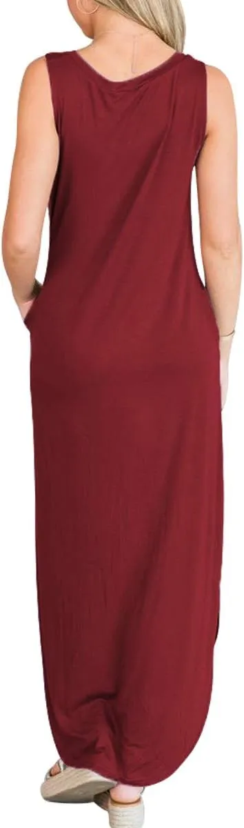 ANRABESS Women Casual Loose Sundress Sleeveless Split Maxi Long Beach Shirt Dress Travel Vacation 2025 Summer Outfits