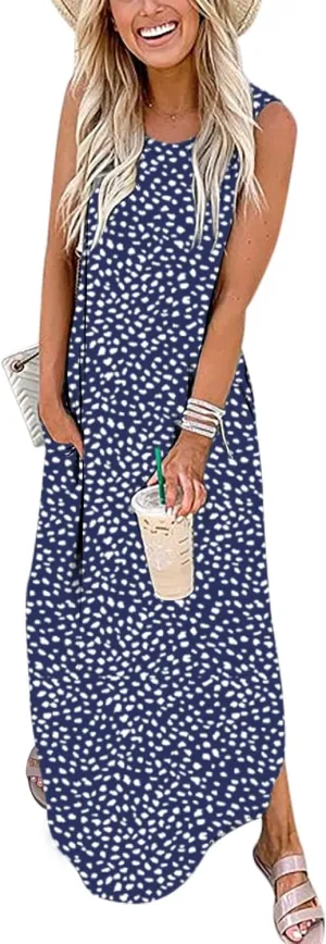 ANRABESS Women Casual Loose Sundress Sleeveless Split Maxi Long Beach Shirt Dress Travel Vacation 2025 Summer Outfits