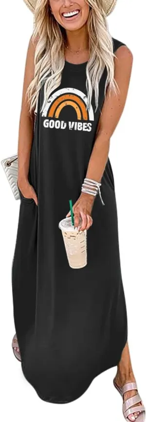 ANRABESS Women Casual Loose Sundress Sleeveless Split Maxi Long Beach Shirt Dress Travel Vacation 2025 Summer Outfits