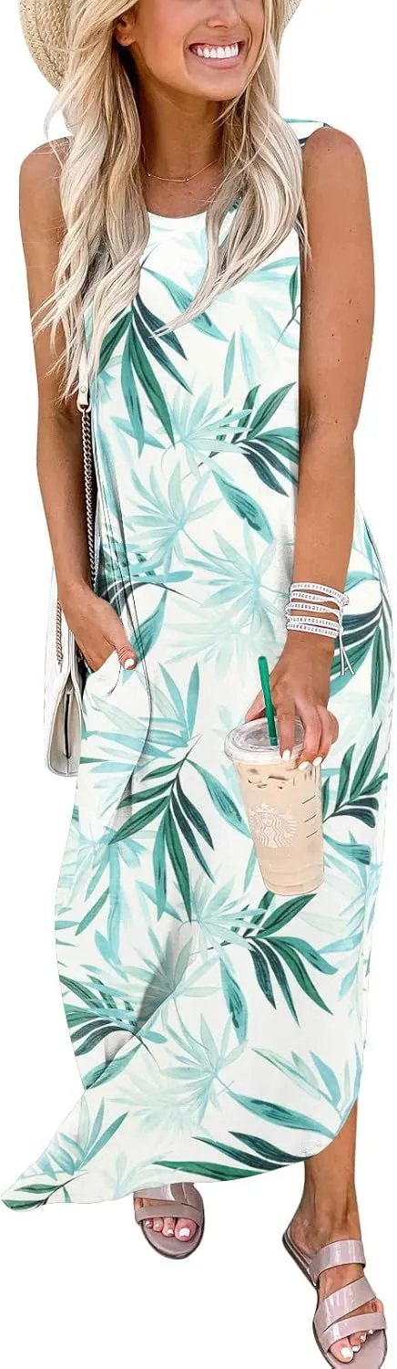 ANRABESS Women Casual Loose Sundress Sleeveless Split Maxi Long Beach Shirt Dress Travel Vacation 2025 Summer Outfits