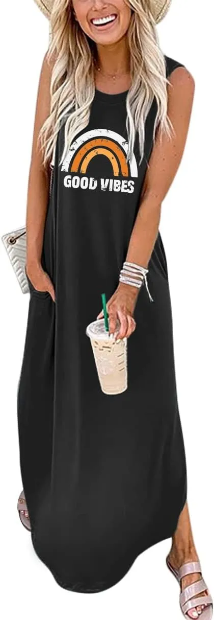 ANRABESS Women Casual Loose Sundress Sleeveless Split Maxi Long Beach Shirt Dress Travel Vacation 2025 Summer Outfits