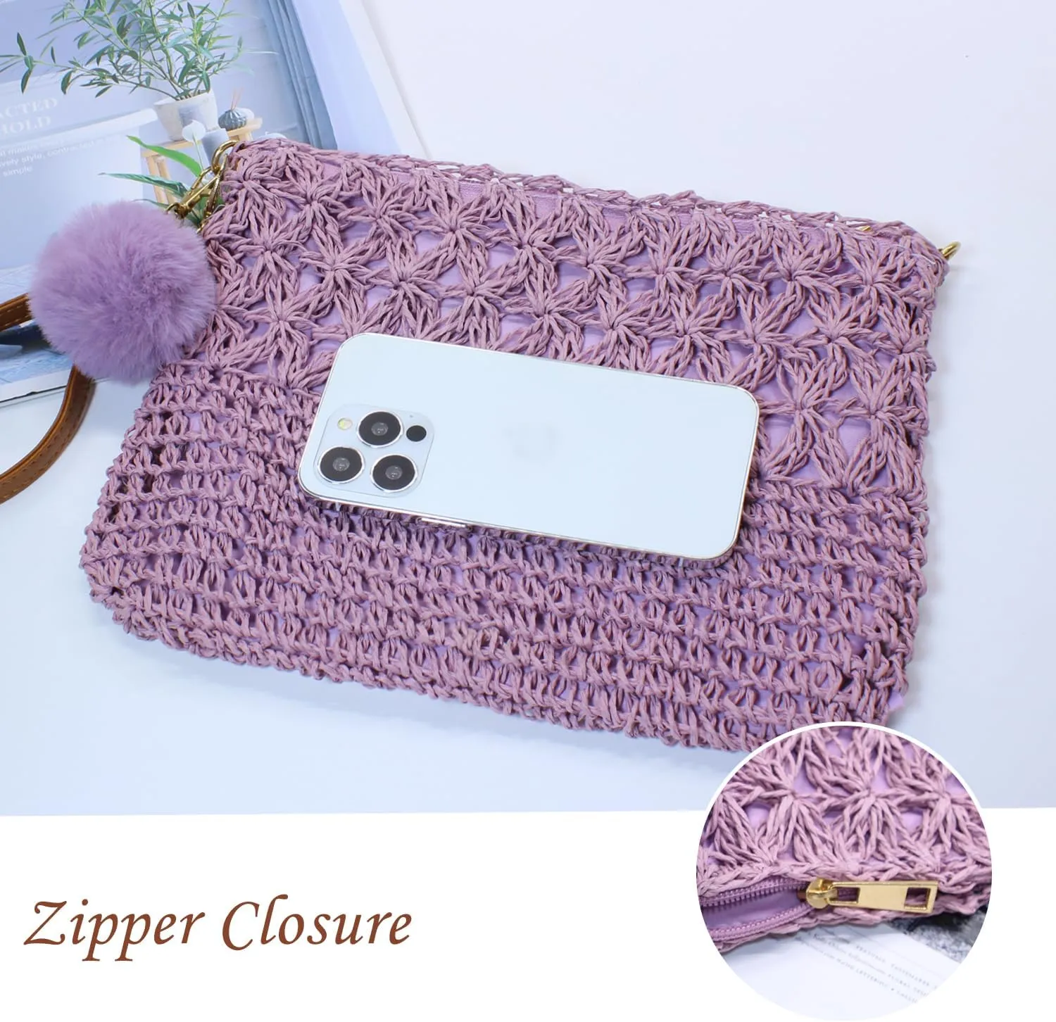Aovtero Straw Crossbody Bags Women Summer Woven Shoulder Purse Beach Wristlet Zipper