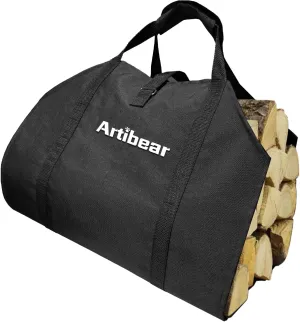 Artibear Outdoor Indoor Firewood Log Carrier, 39” x 18”Waxed Canvas Holder Fire wood Bag for Camping Fireplace