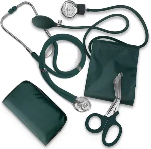 ASA TECHMED Nurse EMT Starter Pack Stethoscope, Blood Pressure Monitor and Trauma 7.5" EMT Shear Ideal Gift for Nurses, Medical Students, Firefighters, Police and Personal Use (Hunter Green)