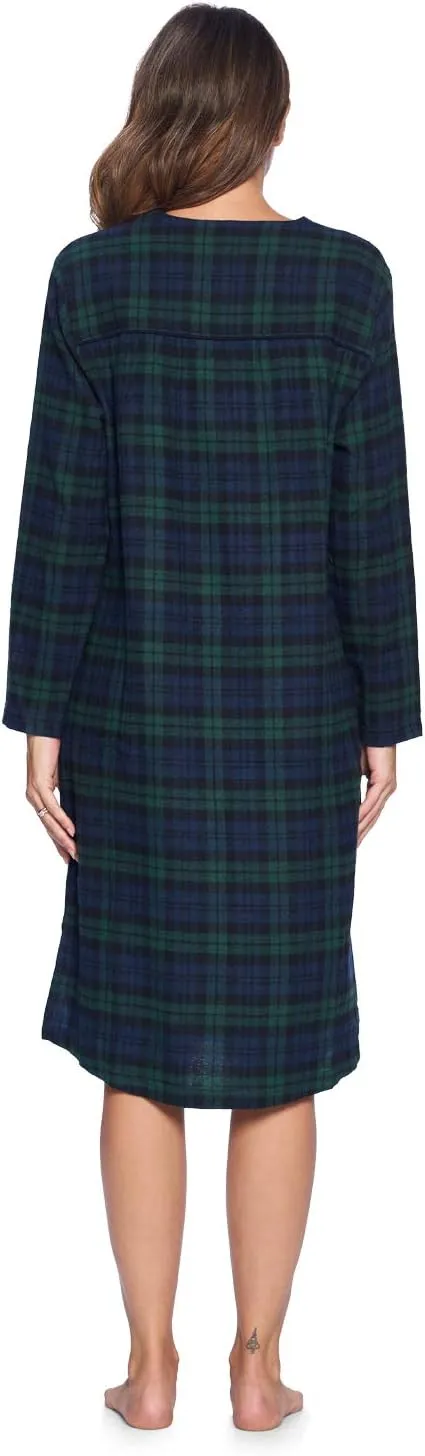 Ashford & Brooks Women's Flannel Plaid Long Sleeve Nightgown Sleepwear