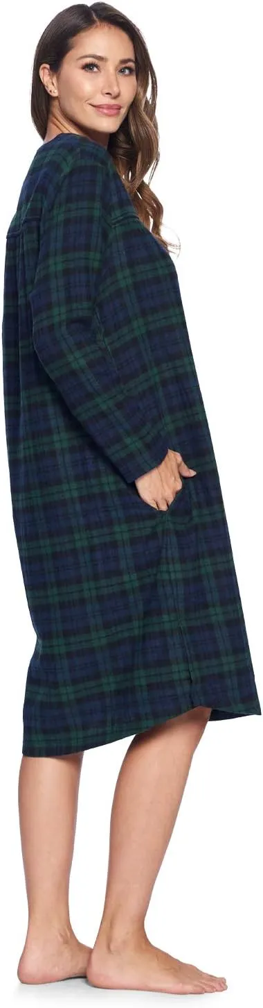 Ashford & Brooks Women's Flannel Plaid Long Sleeve Nightgown Sleepwear