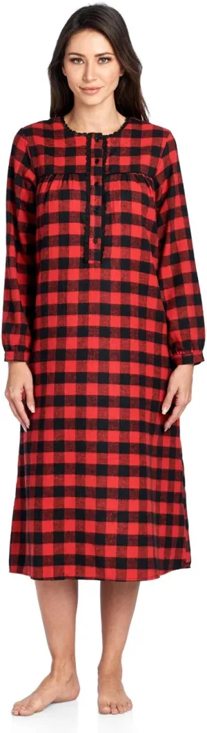 Ashford & Brooks Women's Flannel Plaid Long Sleeve Nightgown Sleepwear
