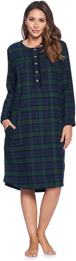 Ashford & Brooks Women's Flannel Plaid Long Sleeve Nightgown Sleepwear