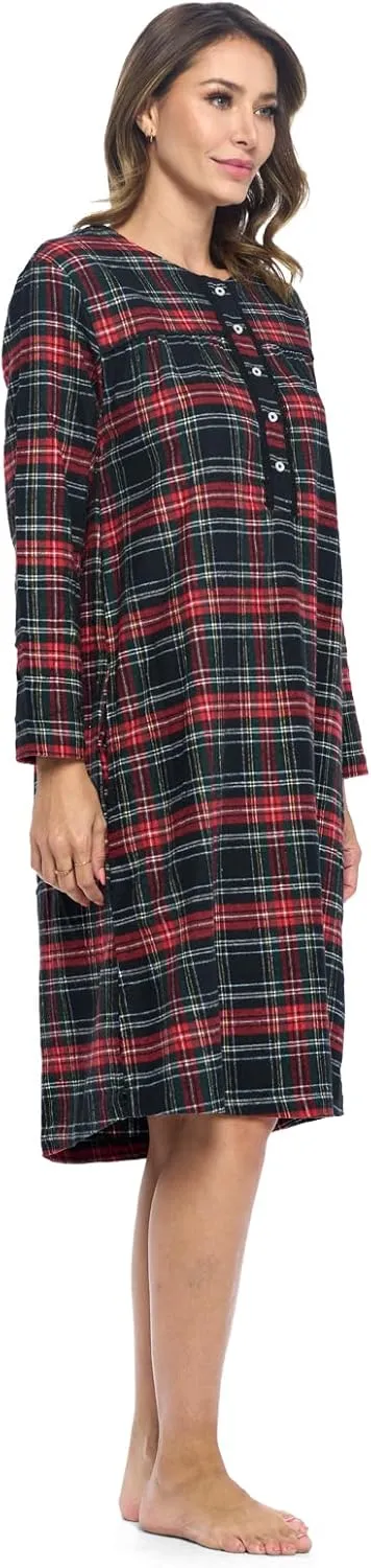 Ashford & Brooks Women's Flannel Plaid Long Sleeve Nightgown Sleepwear