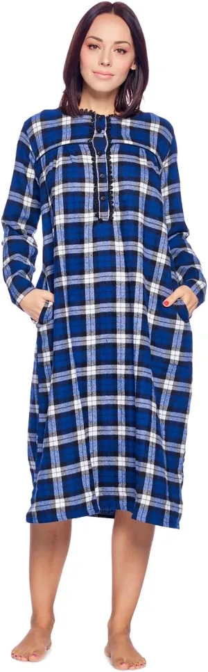 Ashford & Brooks Women's Flannel Plaid Long Sleeve Nightgown Sleepwear