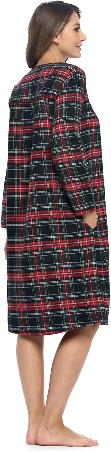 Ashford & Brooks Women's Flannel Plaid Long Sleeve Nightgown Sleepwear