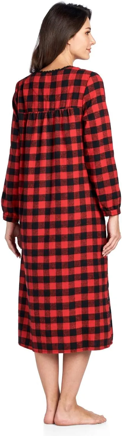 Ashford & Brooks Women's Flannel Plaid Long Sleeve Nightgown Sleepwear