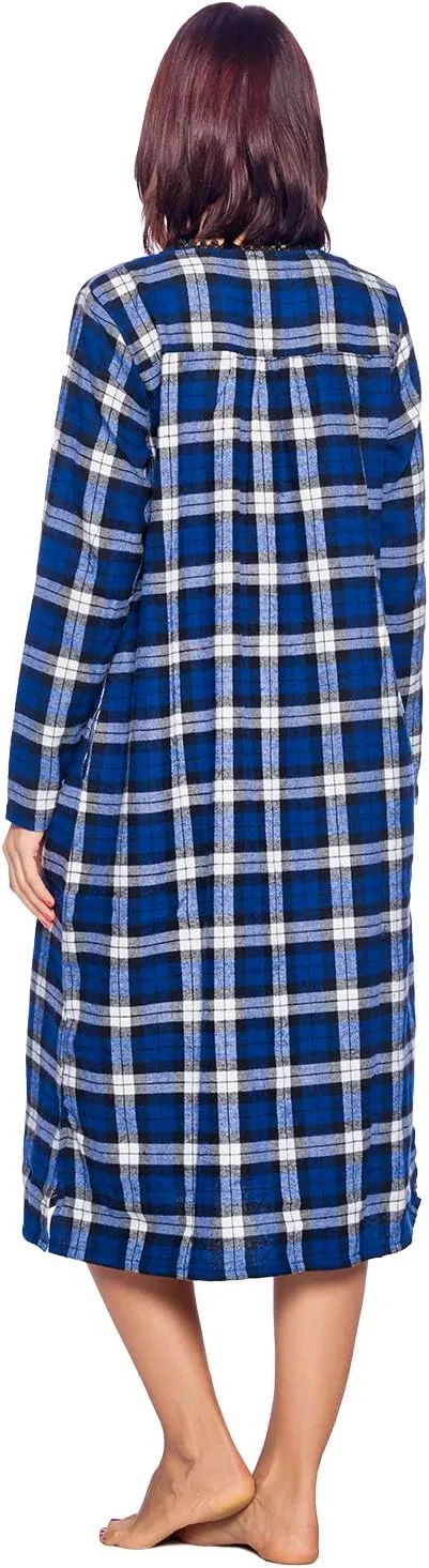 Ashford & Brooks Women's Flannel Plaid Long Sleeve Nightgown Sleepwear