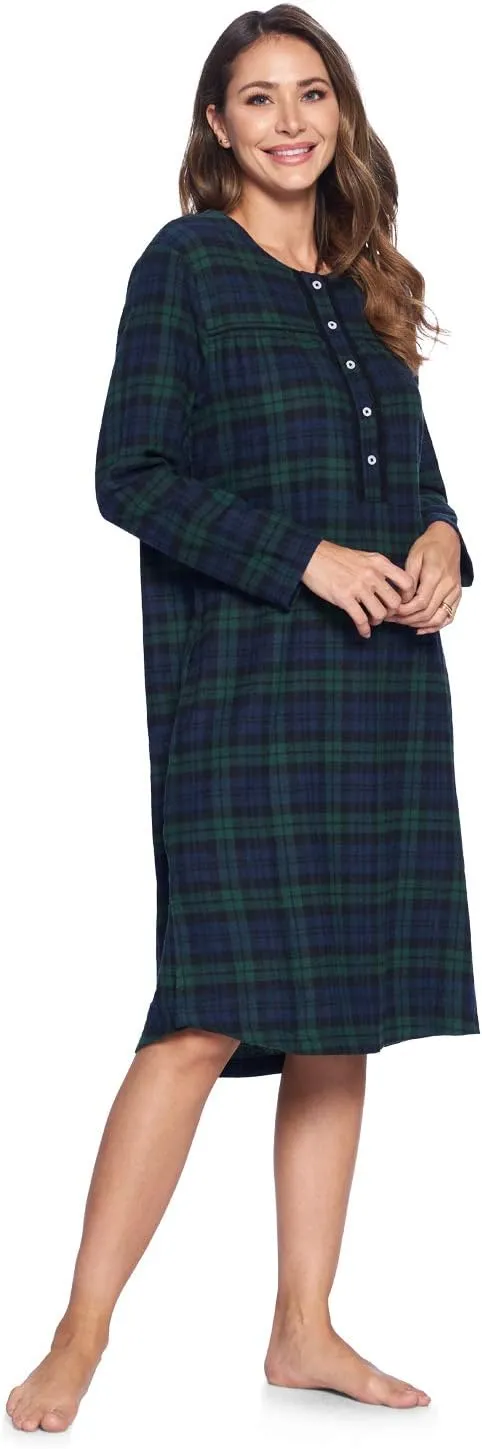 Ashford & Brooks Women's Flannel Plaid Long Sleeve Nightgown Sleepwear