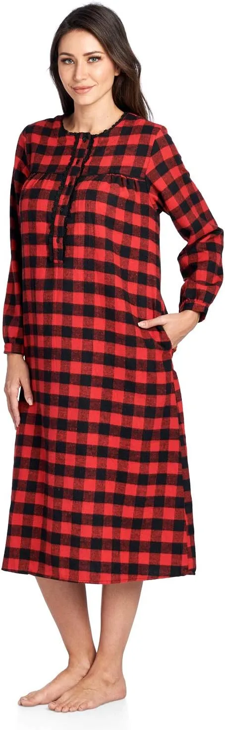 Ashford & Brooks Women's Flannel Plaid Long Sleeve Nightgown Sleepwear