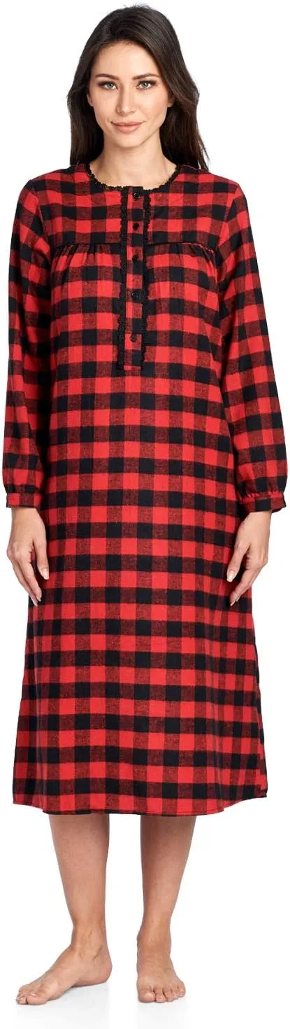 Ashford & Brooks Women's Flannel Plaid Long Sleeve Nightgown Sleepwear