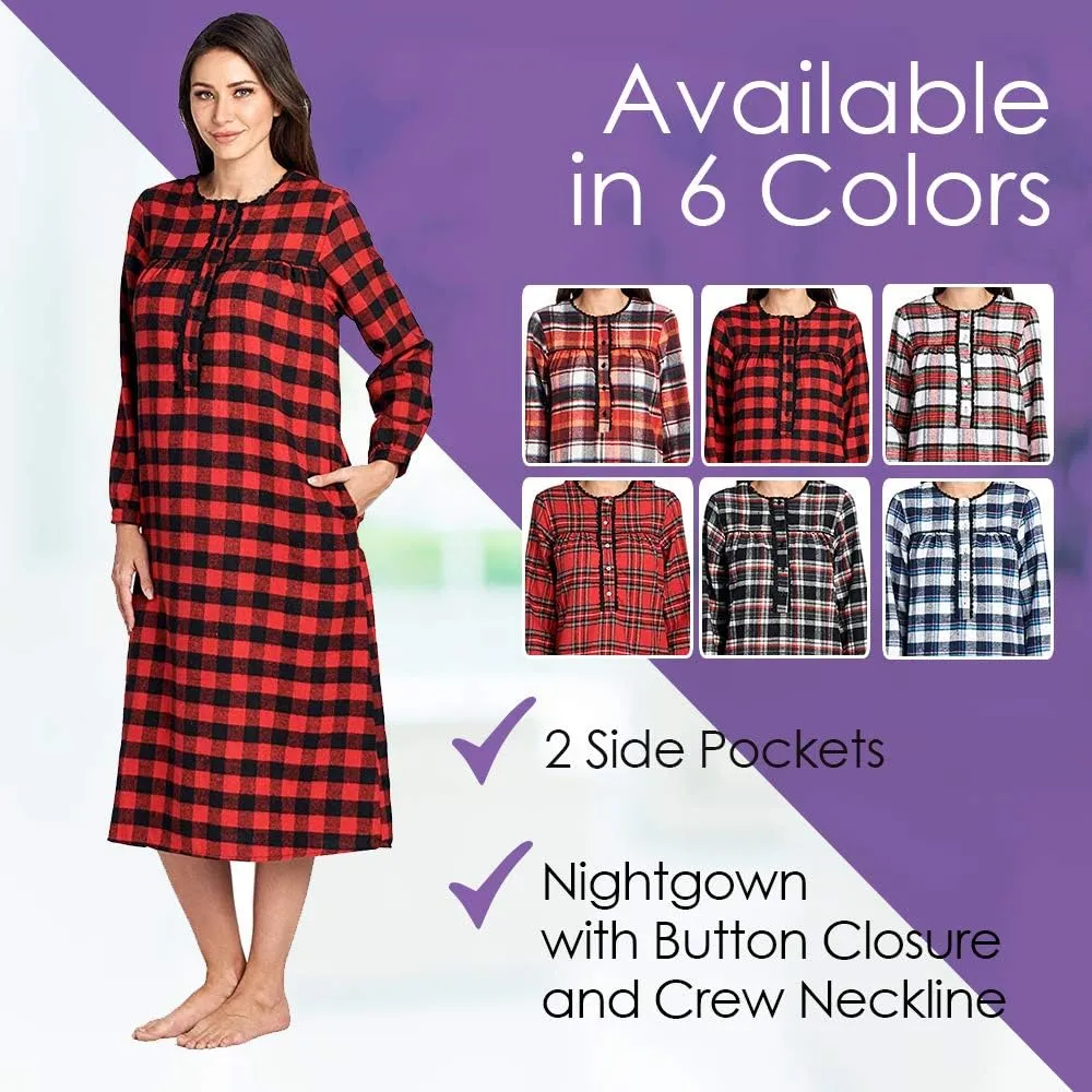 Ashford & Brooks Women's Flannel Plaid Long Sleeve Nightgown Sleepwear