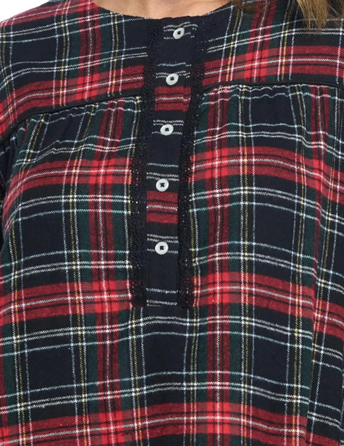 Ashford & Brooks Women's Flannel Plaid Long Sleeve Nightgown Sleepwear