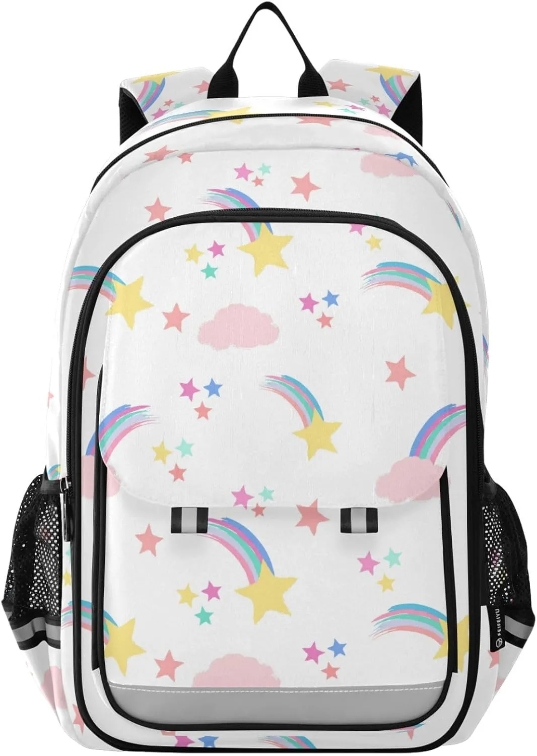 Aslsiy Kids Backpack Meteor Rainbow and Clouds School Backpack for Boys Girls White Book Bags Daycare 17 Inch Laptop Bag