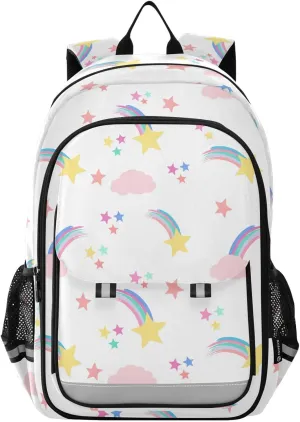Aslsiy Kids Backpack Meteor Rainbow and Clouds School Backpack for Boys Girls White Book Bags Daycare 17 Inch Laptop Bag