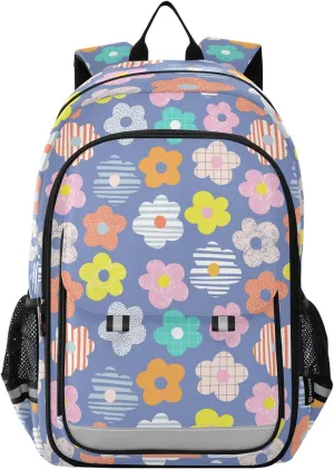 Aslsiy Kids Backpack Naive Flower School Backpack for Boys Girls Purple Book Bags Daycare 17 Inch Laptop Bag
