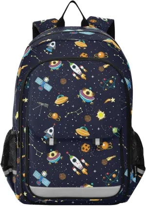 Aslsiy Kids Backpack Space on Dark School Backpack for Boys Girls Meteor Rocket Book Bags Daycare 17 Inch Laptop Bag