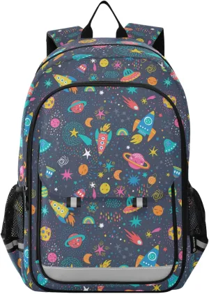 Aslsiy Kids Backpack Space Rocket Star Plane School Backpack for Boys Girls Space Probe Book Bags Daycare 17 Inch Laptop Bag