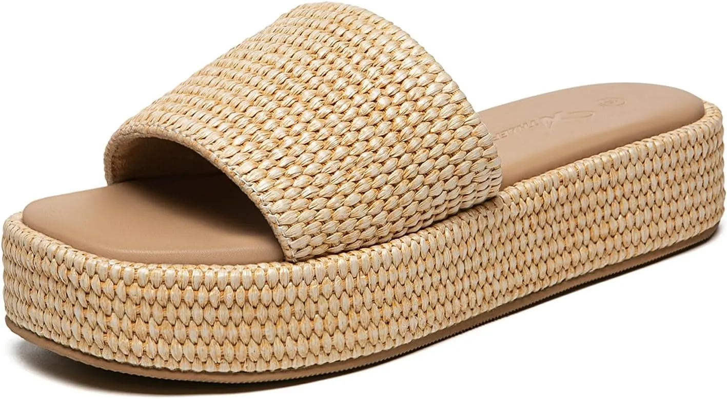 Athlefit Women's Slip On Platform Sandals Casual Bohemia Open Toe Summer Beach Flatform Slide Sandals