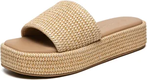 Athlefit Women's Slip On Platform Sandals Casual Bohemia Open Toe Summer Beach Flatform Slide Sandals