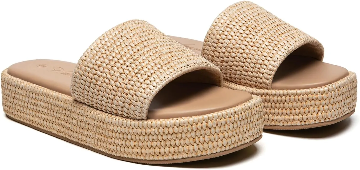 Athlefit Women's Slip On Platform Sandals Casual Bohemia Open Toe Summer Beach Flatform Slide Sandals